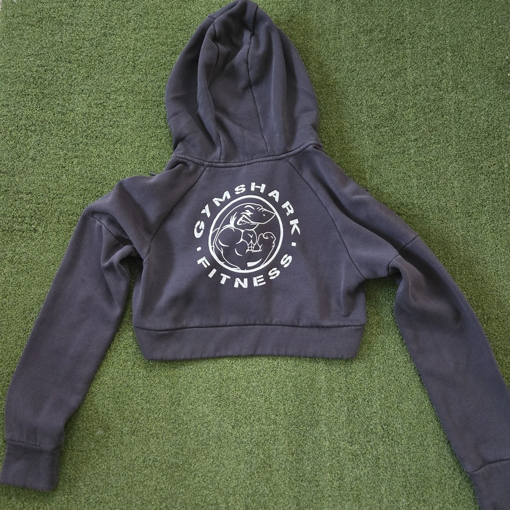 Gymshark Cropped Hoodie Womens Charcoal Gray Zip Up Sweatshirt Athleisure - Picture 4 of 10